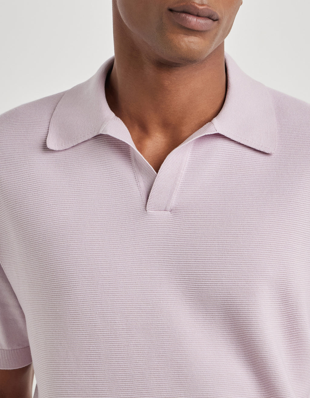Short-sleeved pink cotton and silk polo shirt, regular fit