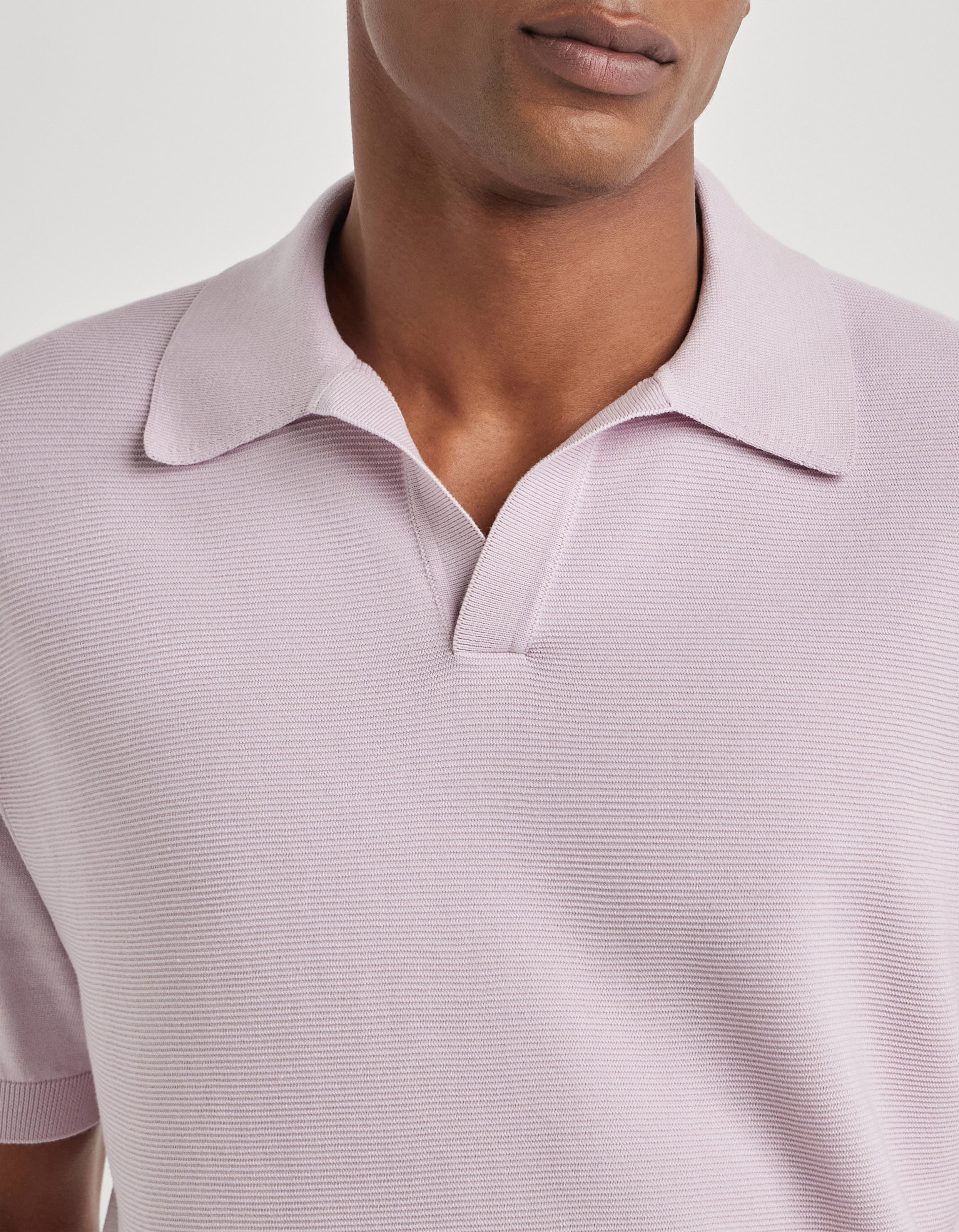 Short-sleeved pink cotton and silk polo shirt, regular fit