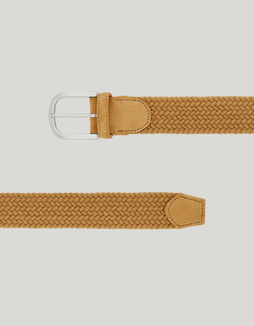 Beige woven leather and wool belt