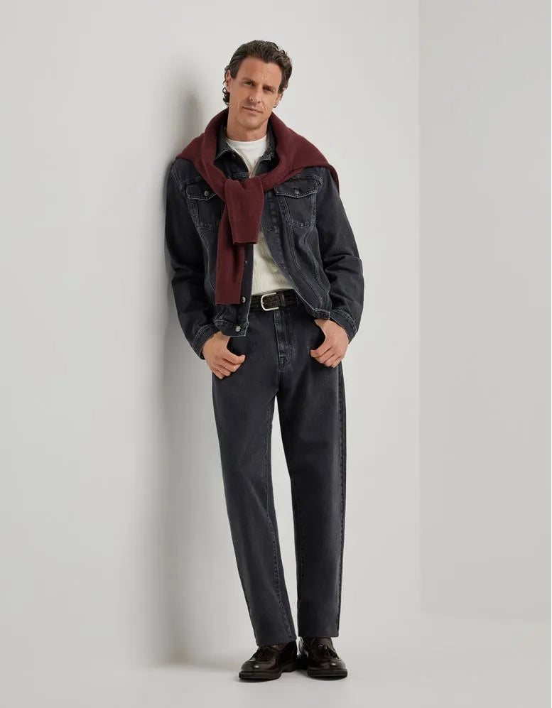 Black regular fit cotton denim jeans