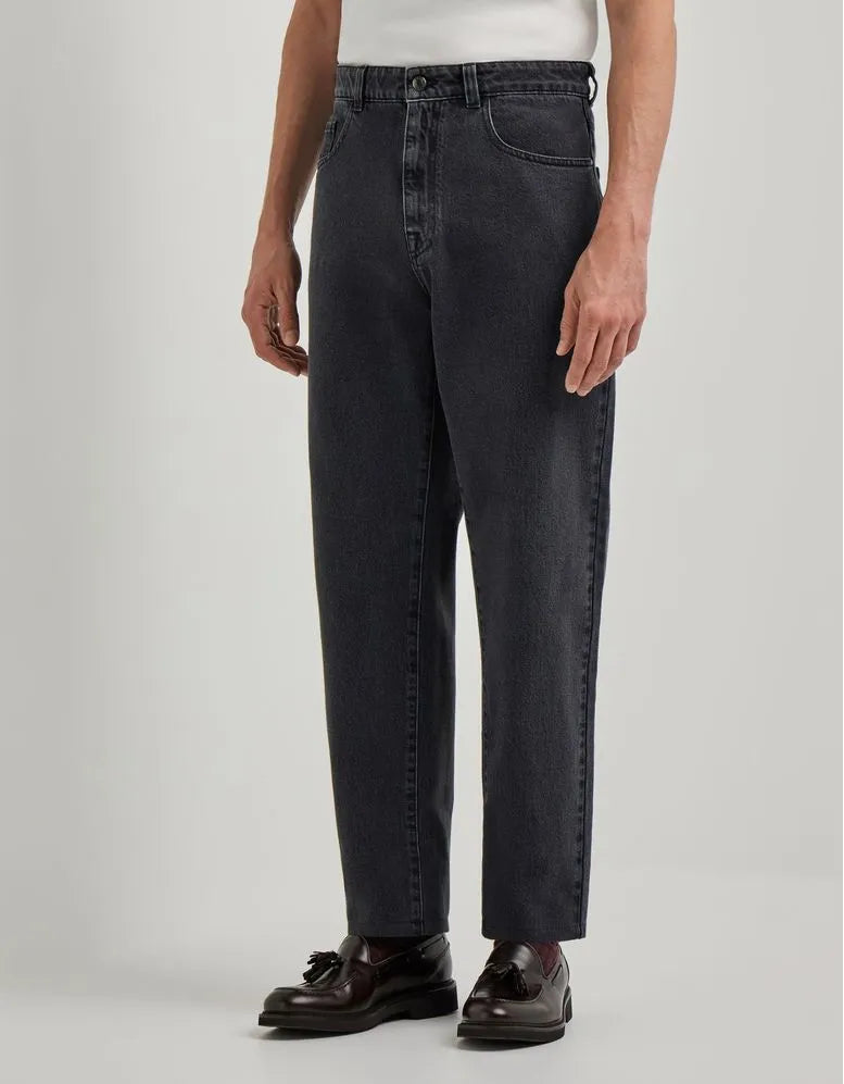 Black regular fit cotton denim jeans