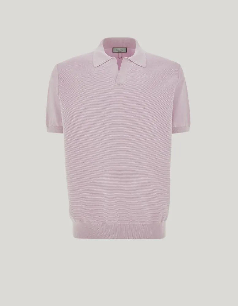 Short-sleeved pink cotton and silk polo shirt, regular fit