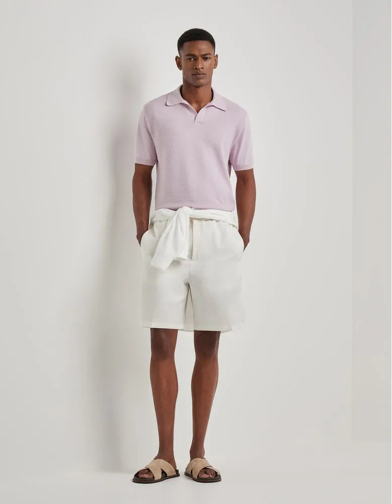 Short-sleeved pink cotton and silk polo shirt, regular fit