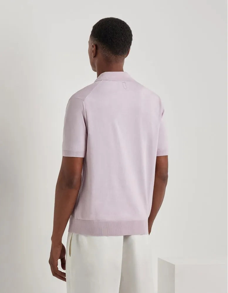 Short-sleeved pink cotton and silk polo shirt, regular fit