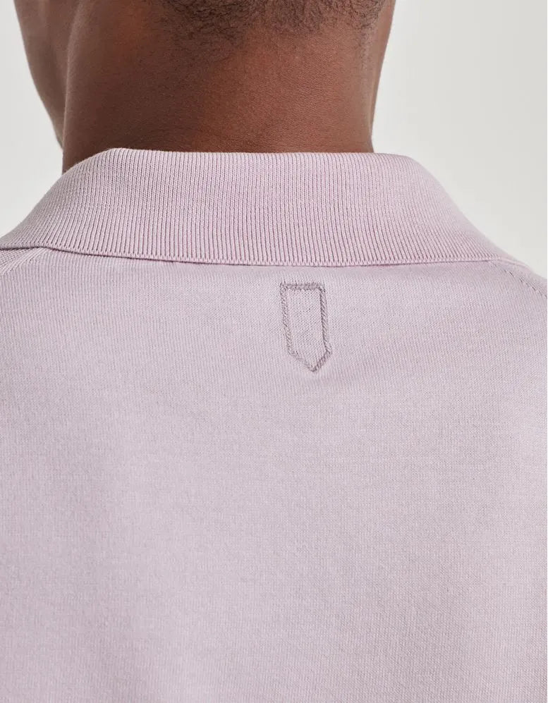 Short-sleeved pink cotton and silk polo shirt, regular fit