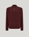 Burgundy wool and cashmere zip-up polo shirt with nubuck details