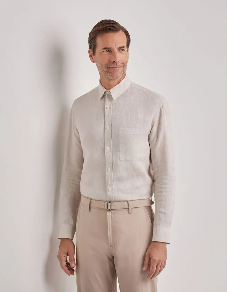 Beige relaxed-fit linen shirt with chest pocket