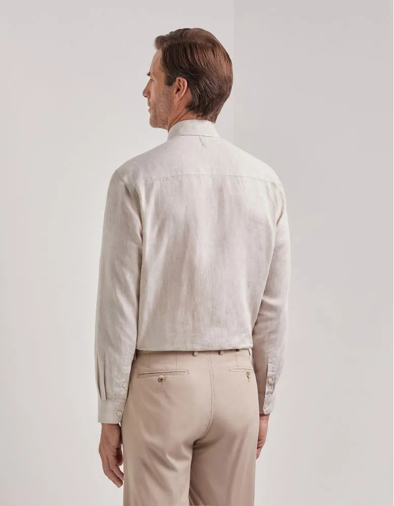 Beige relaxed-fit linen shirt with chest pocket