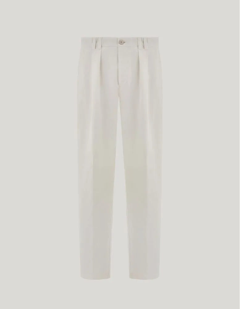 White cotton gabardine twin-pleat trousers