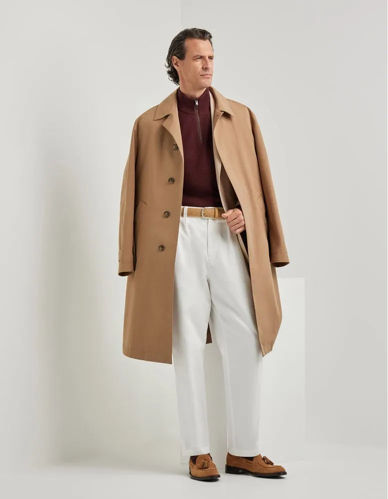 White cotton gabardine twin-pleat trousers