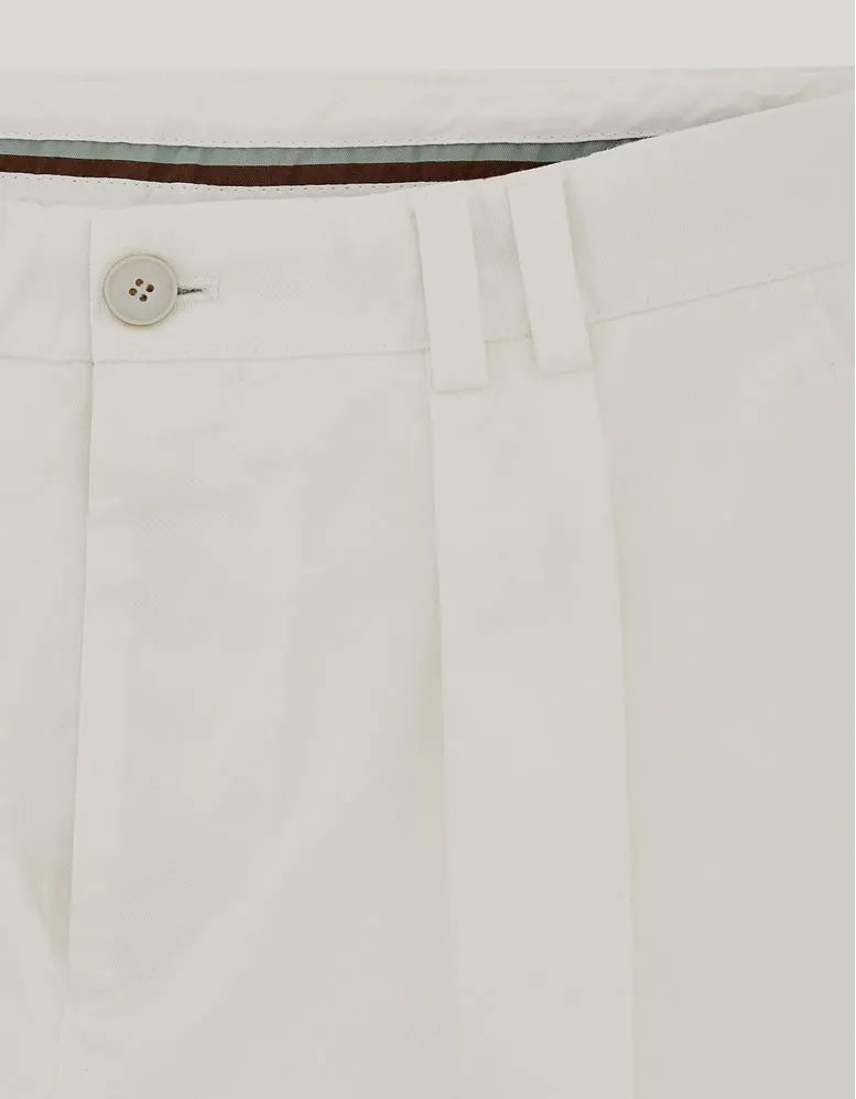 White cotton gabardine twin-pleat trousers